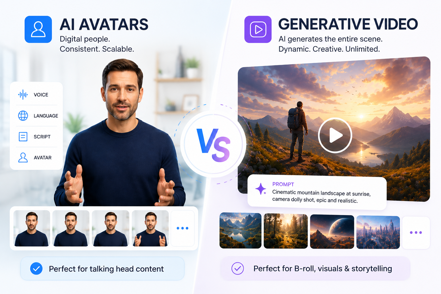 AI Avatars vs. Generative Video: What’s the Difference?